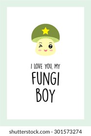 fungi boy mushroom vector card