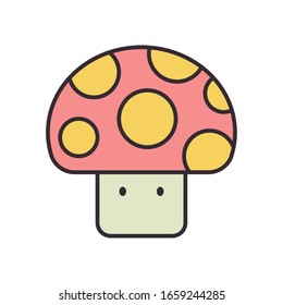 fungi cartoon line fill style icon design, Videogame play leisure gaming technology entertainment obsession digital and lifestyle theme Vector illustration