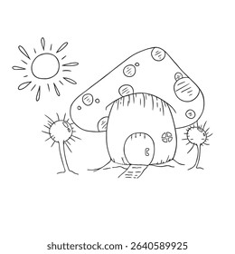 fungi house vector illustration. Home. Mushroom. Simple drawing
