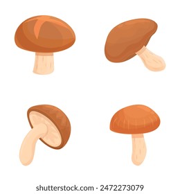 Fungi icons set cartoon vector. Asian shiitake mushroom. Edible mushroom