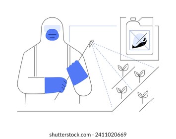 Fungicidas aisladas ilustraciones vectoriales de dibujos animados. Agricultor con traje protector matando hongos parásitos con pulverizador, industria agroindustrial, sector de insumos agrícolas, cartoon vectorial de control de plagas.