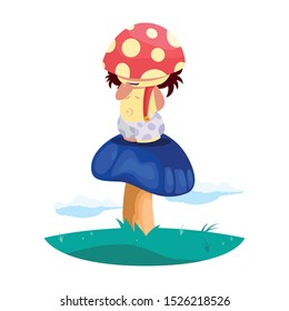 fungu elf in garden magic character vector illustration design