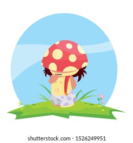 fungu elf in garden magic character vector illustration design