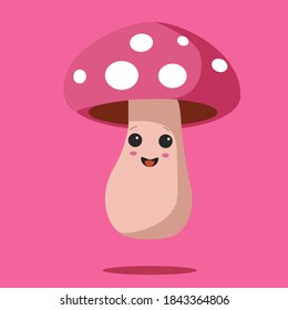 Fungus cute pinky.Mushroom porcini edible character concept. Vector flat cartoon character illustration kawaii icon