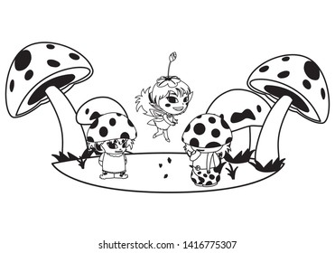 fungus elfs and fairy in the garden
