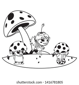 fungus elfs and fairy in the garden