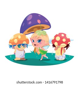fungus elfs and fairy in the garden