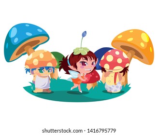fungus elfs and fairy in the garden