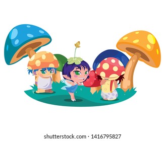 fungus elfs and fairy in the garden