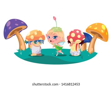 fungus elfs and fairy in the garden