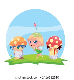 fungus elfs and fairy in the garden