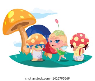 fungus elfves and fairy in the garden