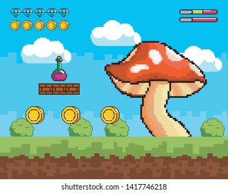 fungus with potion and coins with diamonds bars