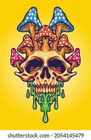 Fungus Skull Psychedelic Melt Vector illustrations for your work Logo, mascot merchandise t-shirt, stickers and Label designs, poster, greeting cards advertising business company or brands.