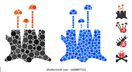 Fungus stump composition of filled circles in various sizes and color tints, based on fungus stump icon. Vector small circles are grouped into blue mosaic.