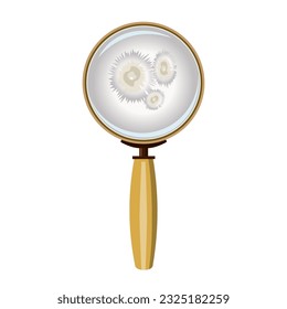 Fungus under a magnifying glass. Vector illustration isolated on white background