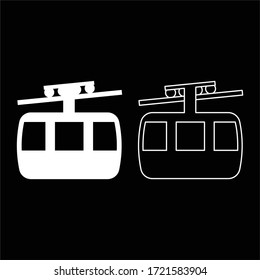 Funicular air way cable car Ski lift Mountain resort Aerial transportation tourism Ropeway Travel cabin icon outline set white color vector illustration flat style image