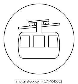 Funicular air way cable car Ski lift Mountain resort Aerial transportation tourism Ropeway Travel cabin icon in circle round outline black color vector illustration flat style simple image