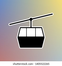 Funicular, Cable car sign. Black icon in white shell at pastel color background. Illustration.
