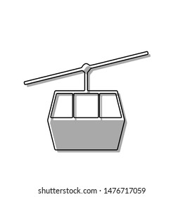 Funicular, Cable car sign. Black line icon with gray shifted flat filled icon on white background. Illustration.