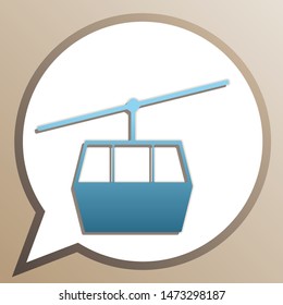 Funicular, Cable car sign. Bright cerulean icon in white speech balloon at pale taupe background. Illustration.
