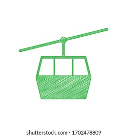 Funicular, Cable car sign. Green scribble Icon with solid contour on white background. Illustration.