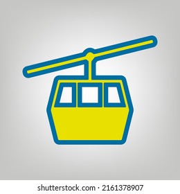 Funicular, Cable car sign. Icon in colors of Ukraine flag (yellow, blue) at gray Background. Illustration.