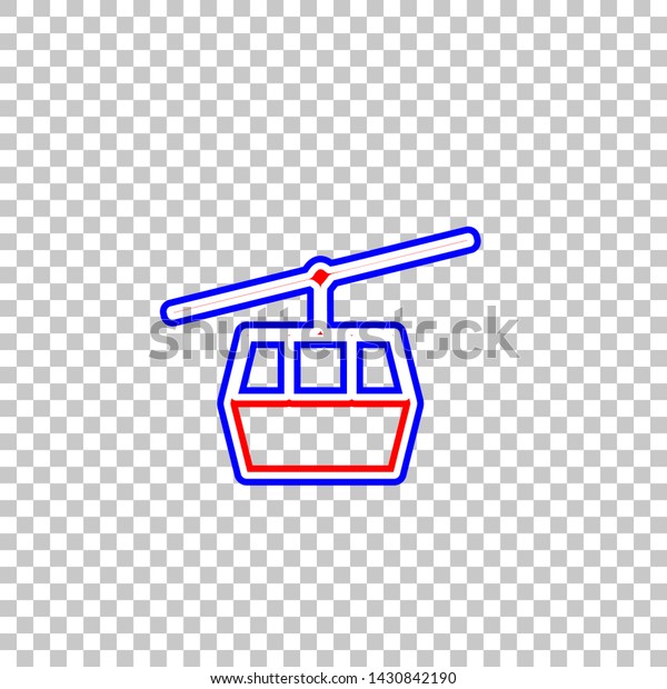 Funicular, Cable car sign. Red,\
white and contour icon at transparent background.\
Illustration.