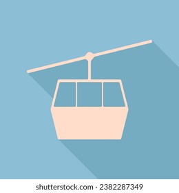 Funicular, señal del teleférico. Icono de seda crudo con una sombra muy larga en el fondo azul cielo oscuro. Ilustración.