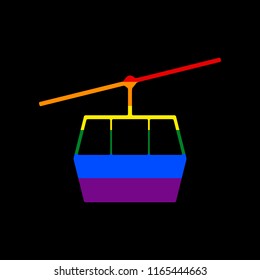 Funicular, Cable car sign. Vector. Icon with colors of LGBT flag at black background.
