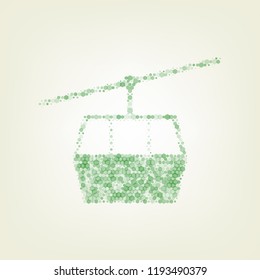 Funicular, Cable car sign. Vector. Green hexagon rastered icon and noised opacity and size at light green background with central light.