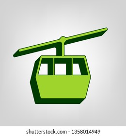Funicular, Cable car sign. Vector. Yellow green solid icon with dark green external body at light colored background.