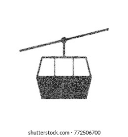 Funicular, Cable car sign. Vector. Black icon from many ovelapping circles with random opacity on white background. Noisy. Isolated.
