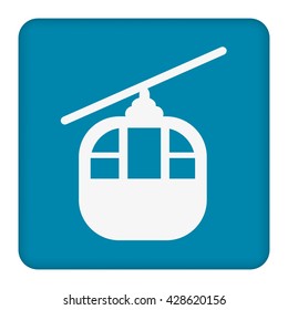 Funicular cableway. Vector icon blue background.