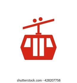 Funicular cableway. Vector icon red
