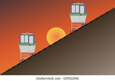 Funicular or cliff rail way with hill background Vector Illustration