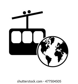 funicular and earth globe icon