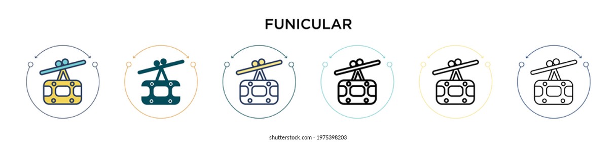 Funicular icon in filled, thin line, outline and stroke style. Vector illustration of two colored and black funicular vector icons designs can be used for mobile, ui, web