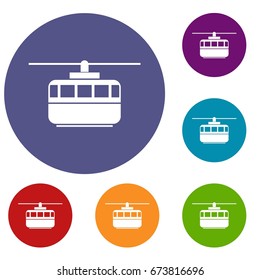 Funicular icons set in flat circle reb, blue and green color for web
