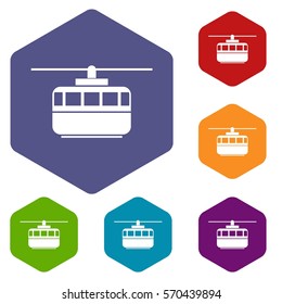 Funicular icons set rhombus in different colors isolated on white background