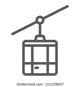 Funicular line icon, travel and tourism, cableway cabin sign vector graphics, a linear pattern on a white background, eps 10.