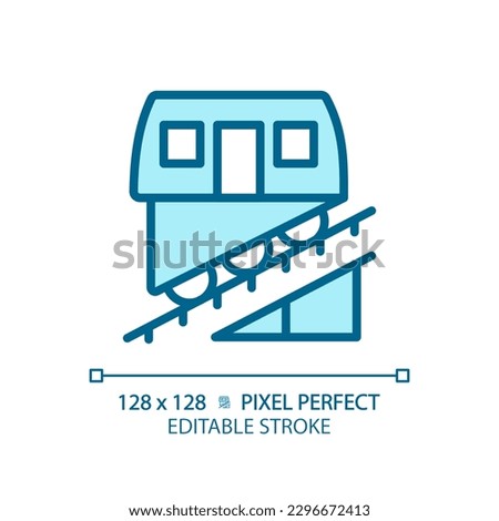 Funicular pixel perfect blue RGB color icon. Cable railway system. Public transport. Urban transit. Train ride. Isolated vector illustration. Simple filled line drawing. Editable stroke
