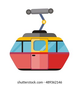 Funicular railway, cable railway, cable car isolated on white. Ski lift, trolley car, transportation tourism, travel cabin, winter vacation, ropeway, elevator outdoor aerial. Cog railway. Vector