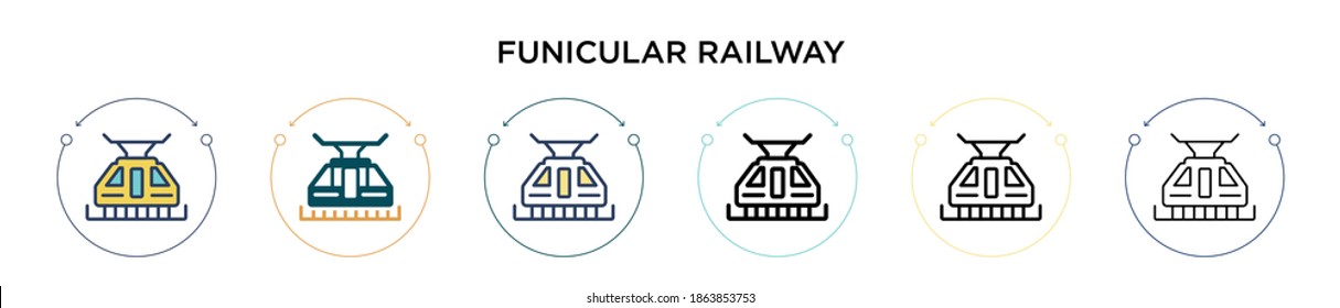 Funicular railway icon in filled, thin line, outline and stroke style. Vector illustration of two colored and black funicular railway vector icons designs can be used for mobile, ui, web