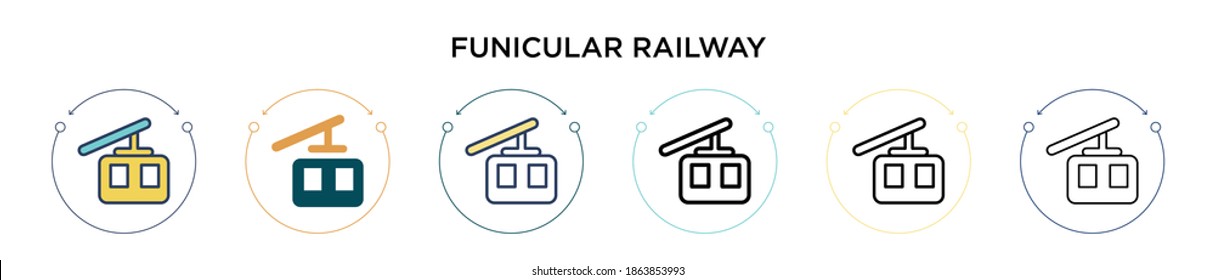 Funicular railway icon in filled, thin line, outline and stroke style. Vector illustration of two colored and black funicular railway vector icons designs can be used for mobile, ui, web