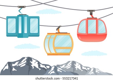 Funicular Railway . Ski Cable Car . Vector .