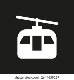 Funicular silhouette logo.White icon cableway isolated on black background.Vector illustration side view.