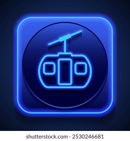 Funicular simple icon. Flat design. Blue neon style on button. With shadow.ai