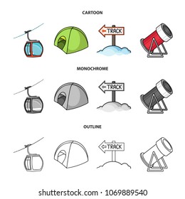 Funicular, tent, road sign, snow cannon. Ski resort set collection icons in cartoon,outline,monochrome style vector symbol stock illustration web.