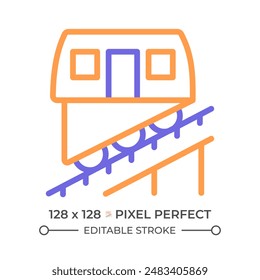 Funicular two color line icon. Cable railway system. Public transport. Urban transit. Train ride bicolor outline symbol. Duotone linear pictogram. Isolated illustration. Editable stroke